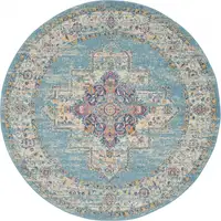 Photo of Light Blue Distressed Medallion Area Rug