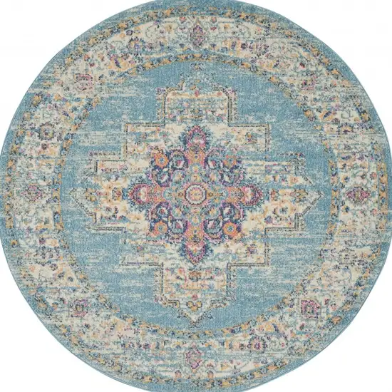 Light Blue Distressed Medallion Area Rug Photo 9