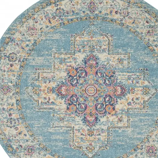 Light Blue Distressed Medallion Area Rug Photo 8