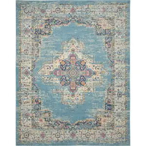 Photo of Light Blue Distressed Medallion Area Rug