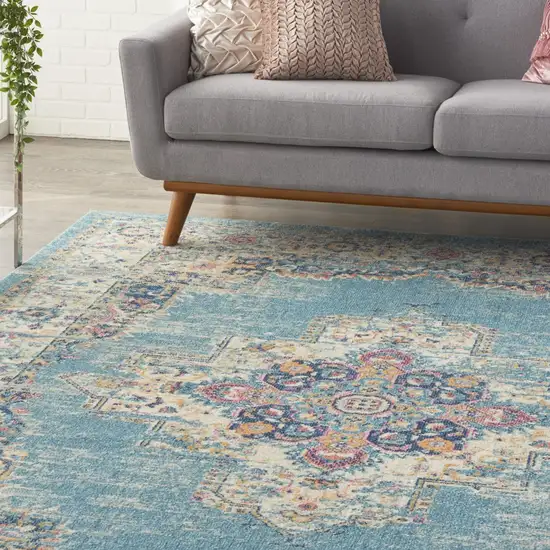 Light Blue Distressed Medallion Area Rug Photo 6