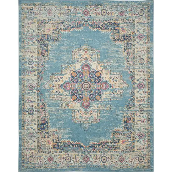 Light Blue Distressed Medallion Area Rug Photo 9