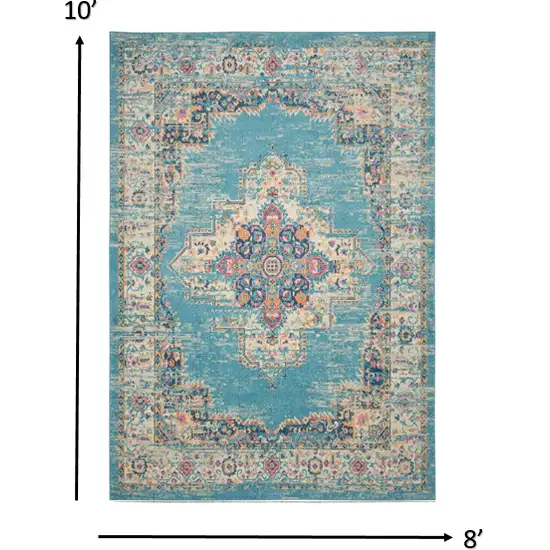 Light Blue Distressed Medallion Area Rug Photo 5