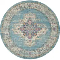 Photo of Light Blue Distressed Medallion Area Rug