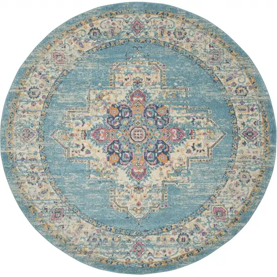 Light Blue Distressed Medallion Area Rug Photo 1