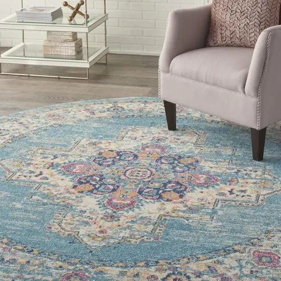 Light Blue Distressed Medallion Area Rug Photo 6