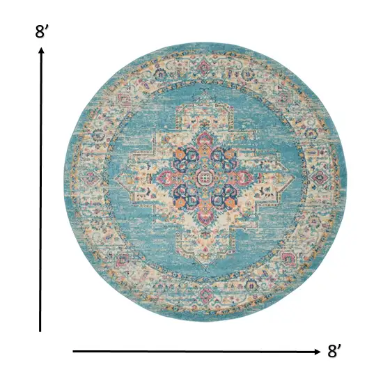 Light Blue Distressed Medallion Area Rug Photo 4