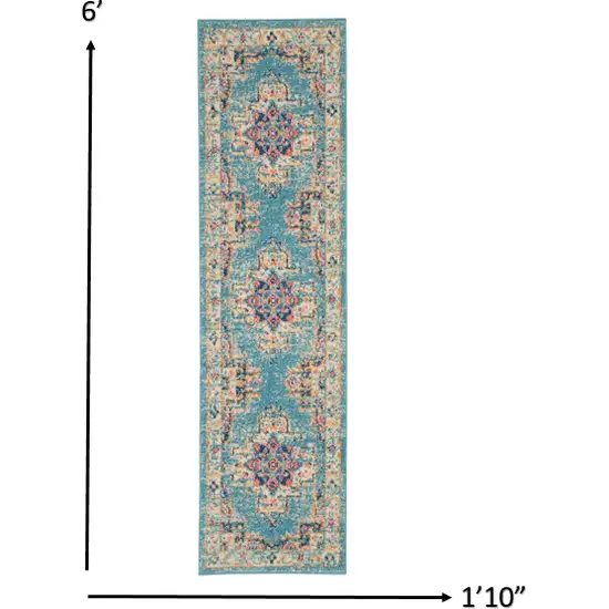 Light Blue Distressed Medallion Runner Rug Photo 4