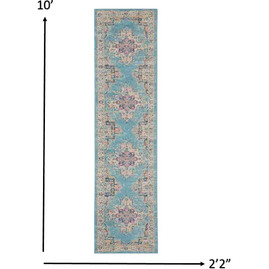 Light Blue Distressed Medallion Runner Rug Photo 5