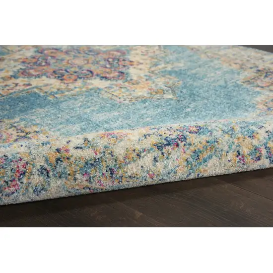 Light Blue Distressed Medallion Runner Rug Photo 3