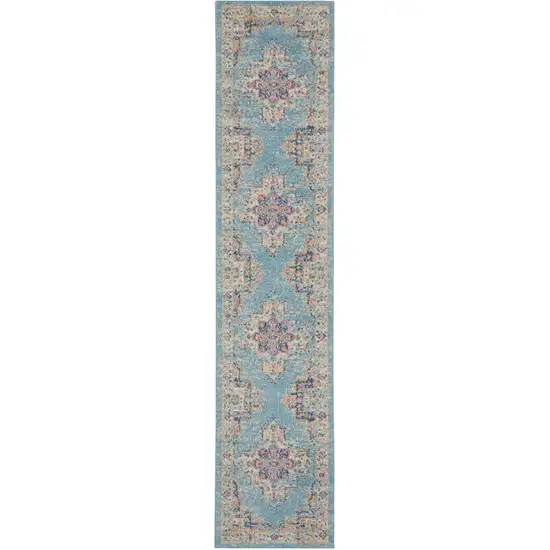 10' Light Blue Southwestern Power Loom Runner Rug Photo 8