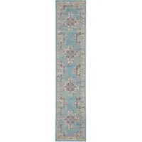 Photo of Light Blue Distressed Medallion Runner Rug