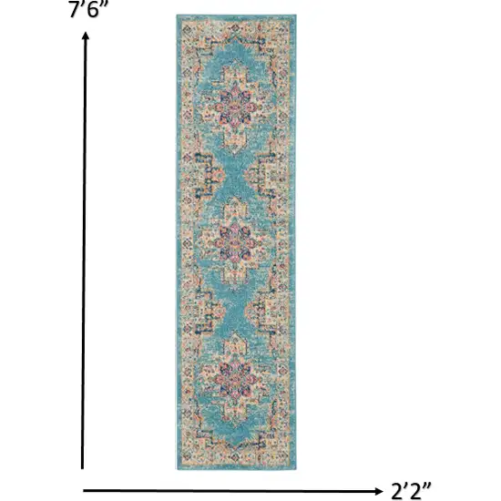 Light Blue Distressed Medallion Runner Rug Photo 4