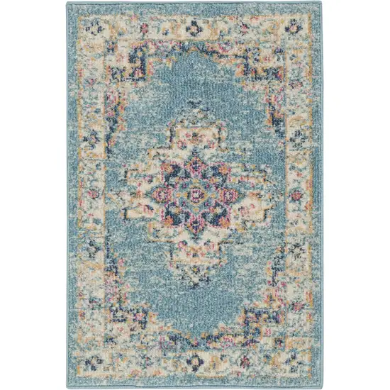 Blue And Ivory Southwestern Distressed Area Rug Photo 1