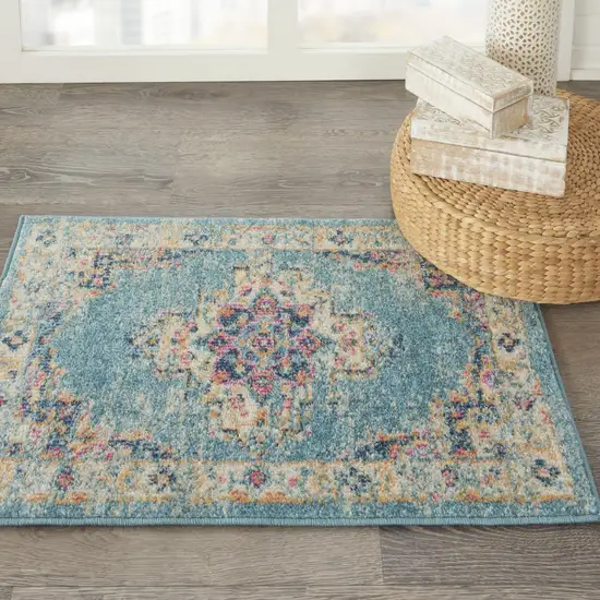 Blue And Ivory Southwestern Distressed Area Rug Photo 8