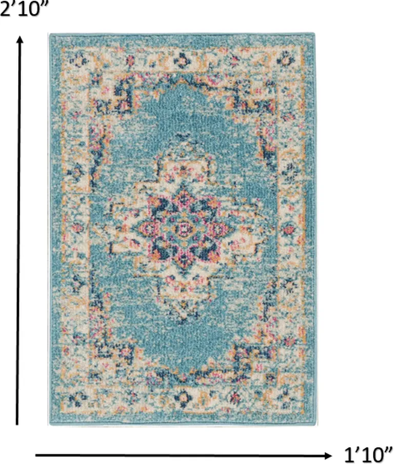 Light Blue Distressed Medallion Scatter Rug Photo 5