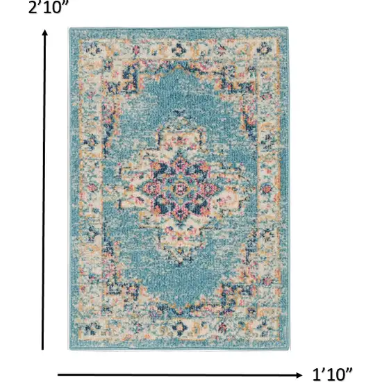 Light Blue Distressed Medallion Scatter Rug Photo 5