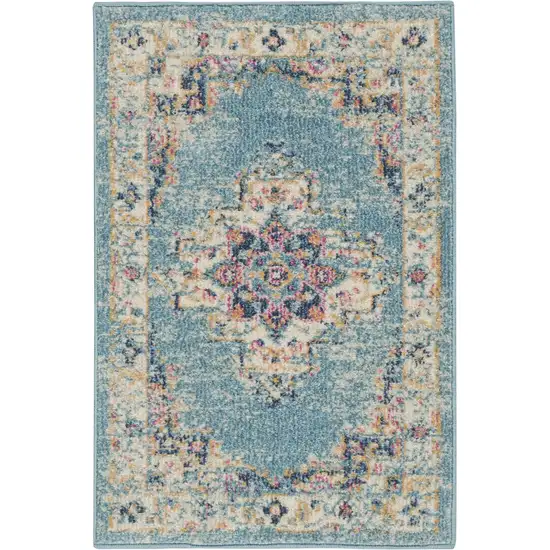 Light Blue Distressed Medallion Scatter Rug Photo 1