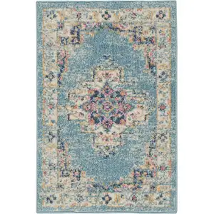 Photo of Light Blue Distressed Medallion Scatter Rug