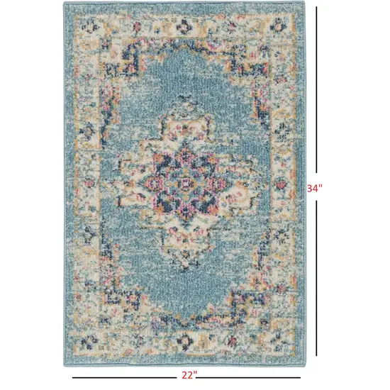 Light Blue Distressed Medallion Scatter Rug Photo 4