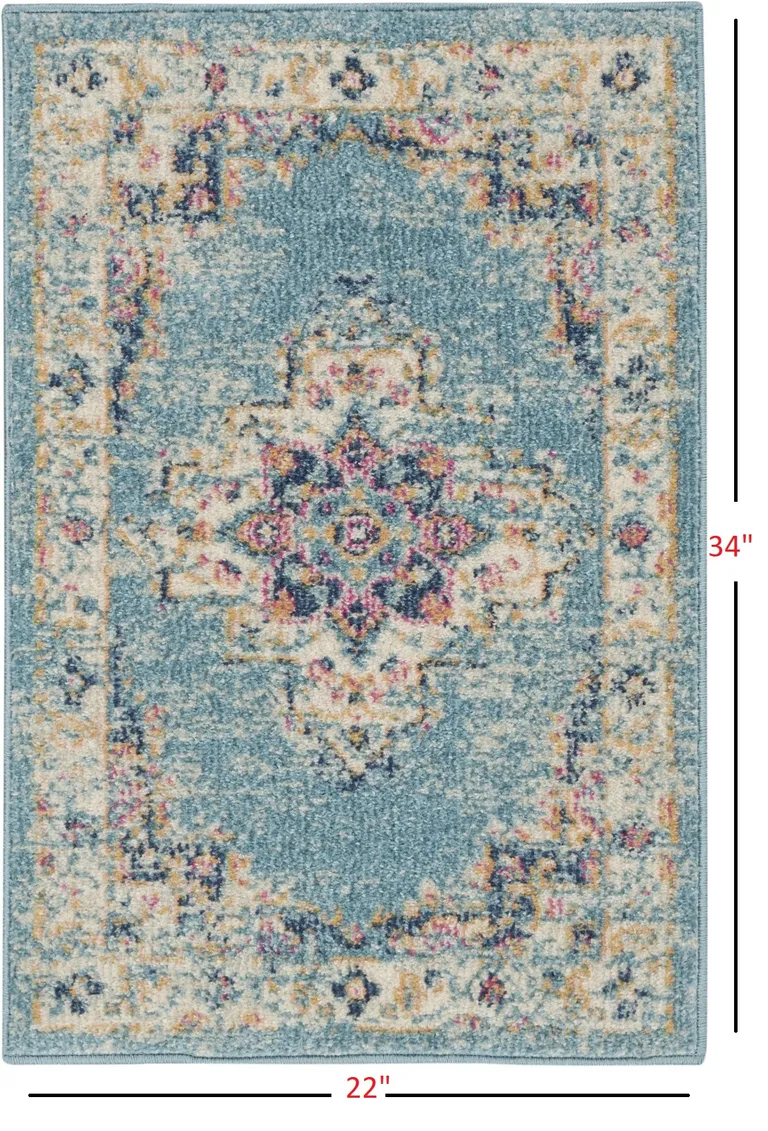 Light Blue Distressed Medallion Scatter Rug Photo 4