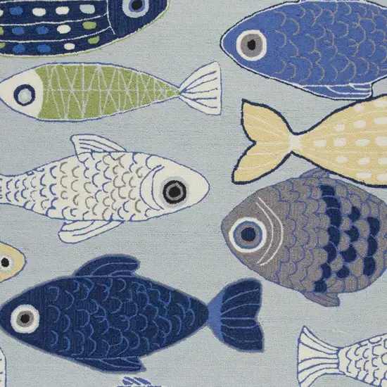 Light Blue and Dark Blue Fishes Hand Tufted Area Rug Photo 3