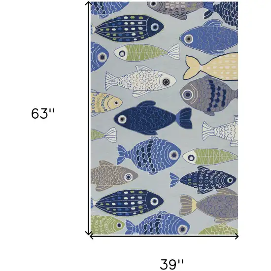 Light Blue and Dark Blue Fishes Hand Tufted Area Rug Photo 7