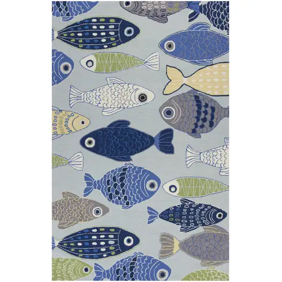 Light Blue and Dark Blue Fishes Hand Tufted Area Rug Photo 2