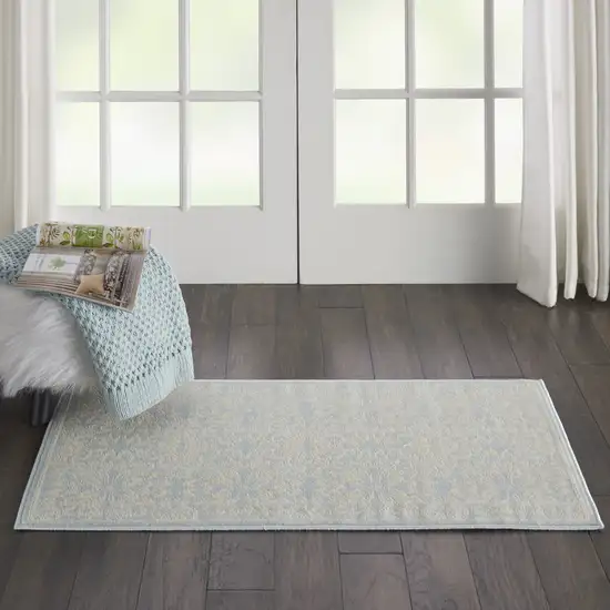 Light Blue Floral Power Loom Area Rug Photo 4