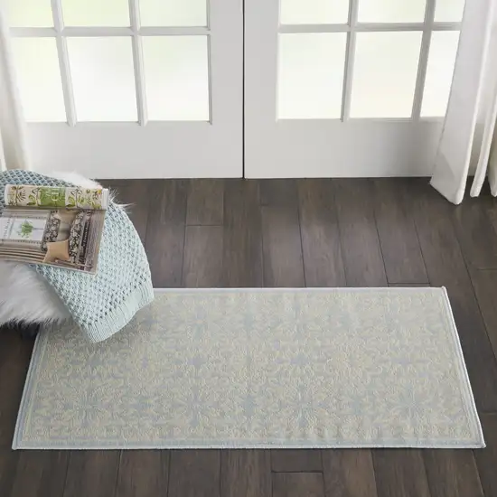 Light Blue Floral Power Loom Area Rug Photo 5