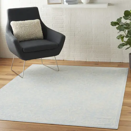 Light Blue Floral Power Loom Area Rug Photo 7