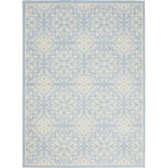 Light Blue Floral Power Loom Area Rug Photo 5