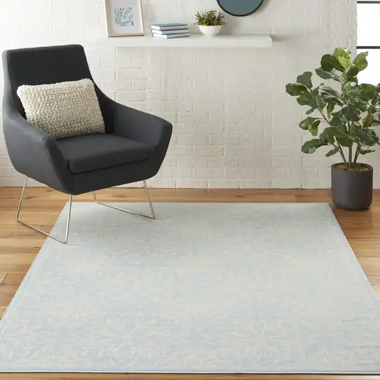 Light Blue Floral Power Loom Area Rug Photo 6