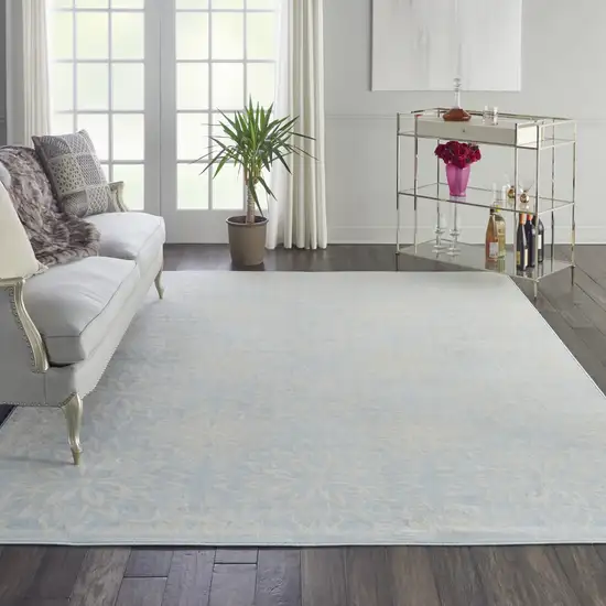 Light Blue Floral Power Loom Area Rug Photo 4