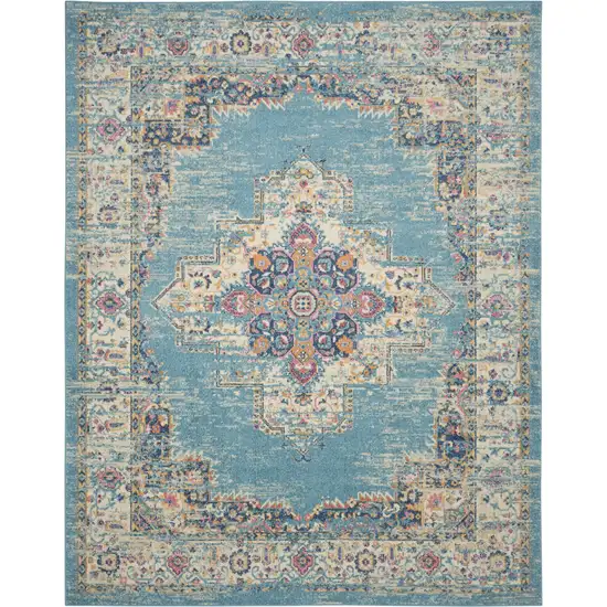 Light Blue Floral Power Loom Area Rug Photo 1