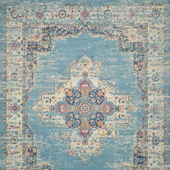 Light Blue Floral Power Loom Area Rug Photo 6