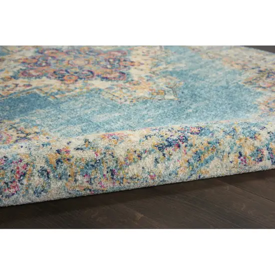 Light Blue Floral Power Loom Area Rug Photo 4