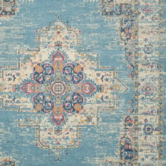 Light Blue Floral Power Loom Area Rug Photo 5