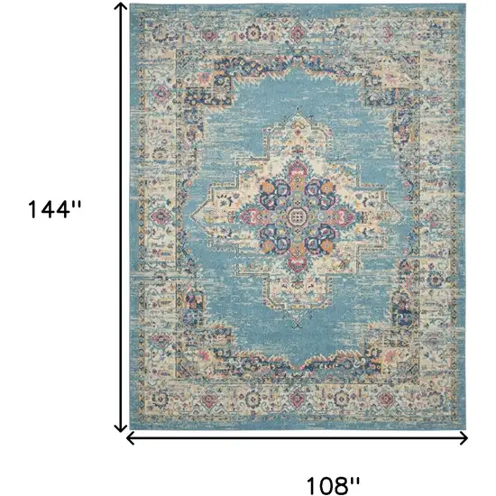 Light Blue Floral Power Loom Area Rug Photo 9