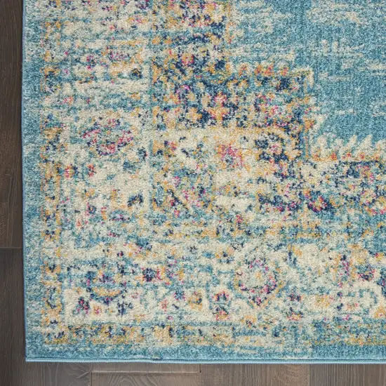 Light Blue Floral Power Loom Area Rug Photo 3