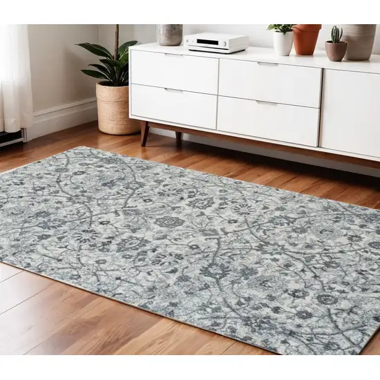 Charcoal and Gray Floral Power Loom Area Rug Photo 1