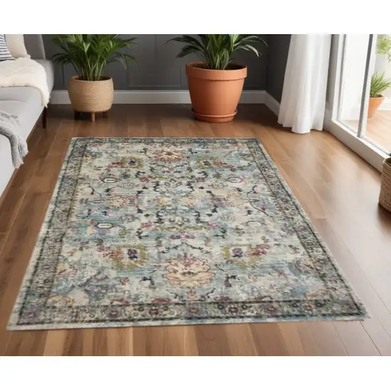 Light Blue Floral Vines Area Rug Photo 1