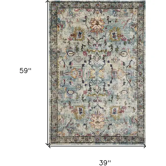 Light Blue Floral Vines Area Rug Photo 3