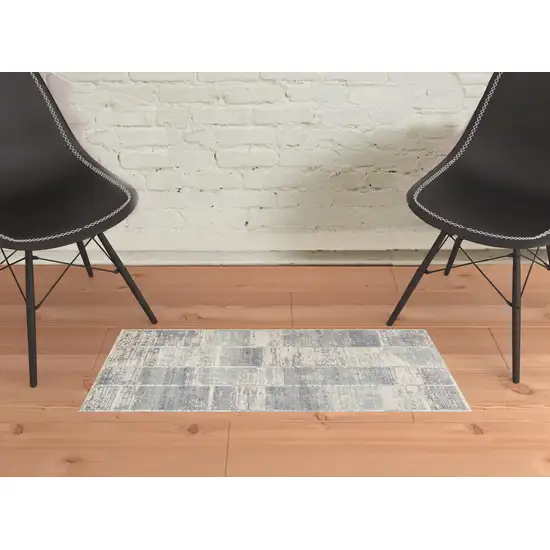 Light Blue Geometric Power Loom Area Rug With Fringe Photo 2