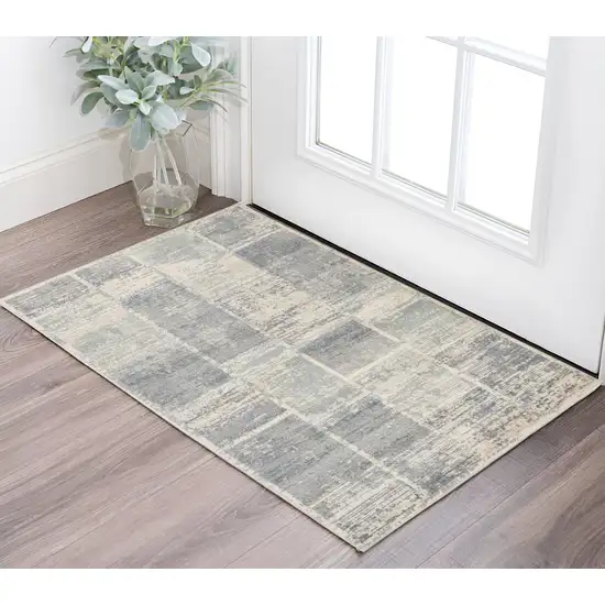 Gray and Light Blue Geometric Power Loom Area Rug Photo 1