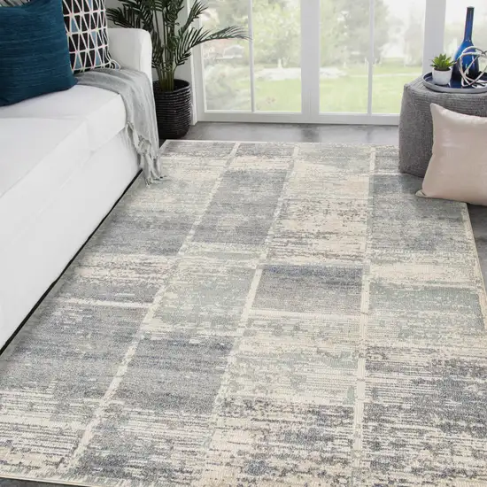 Light Blue Geometric Power Loom Area Rug With Fringe Photo 5