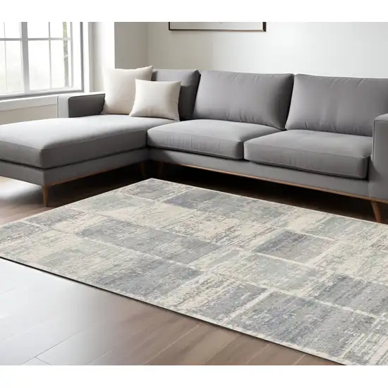 Gray and Light Blue Geometric Power Loom Area Rug Photo 1