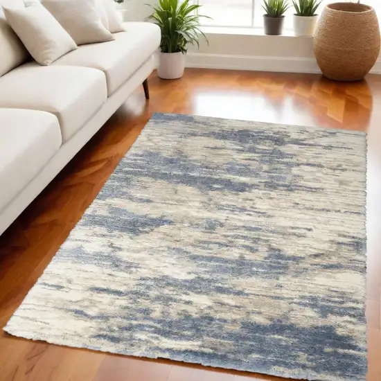 Light Blue Gray and Beige Abstract Shag Area Rug Photo 1