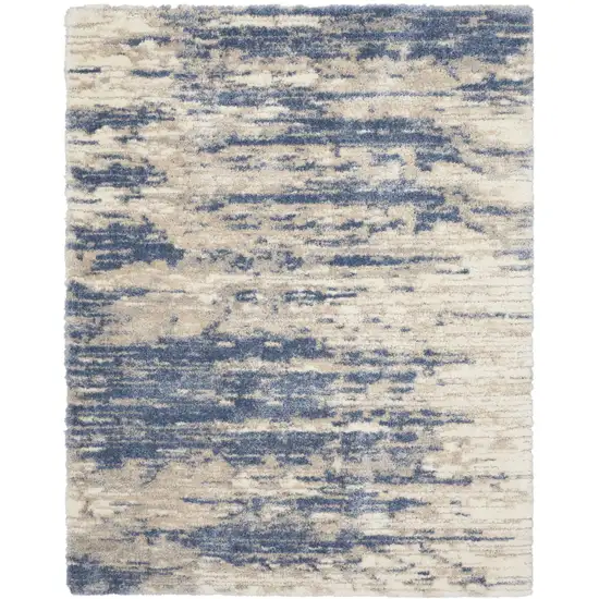 Light Blue Gray and Beige Abstract Shag Area Rug Photo 2