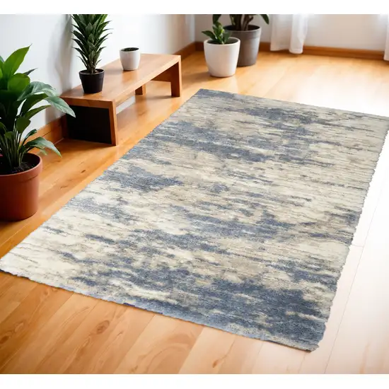 Light Blue Gray and Beige Abstract Shag Area Rug Photo 1